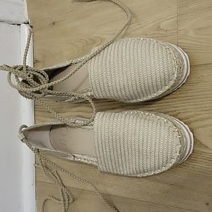 Beige and white espadrilles platform